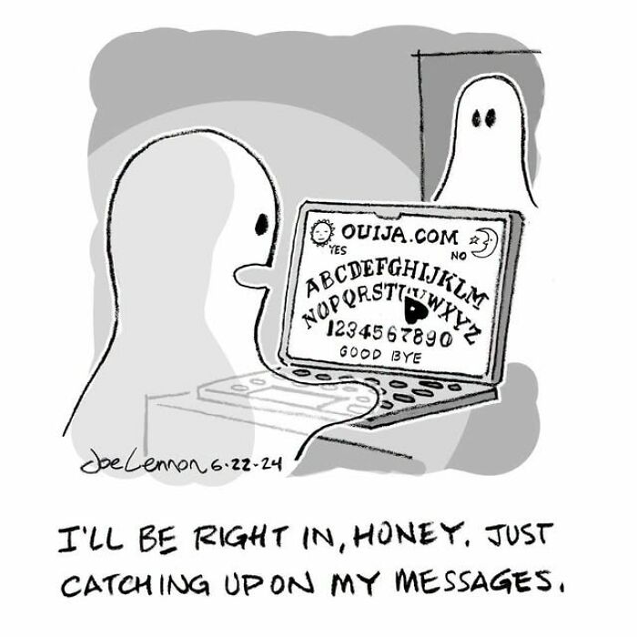 Ghosts using an online ouija board in a funny Halloween comic