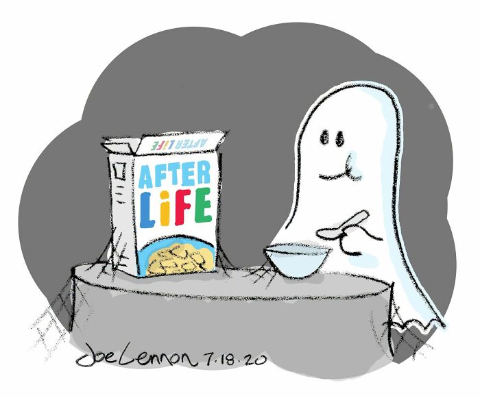 Ghost eating afterlife cereal in a humorous Halloween comic