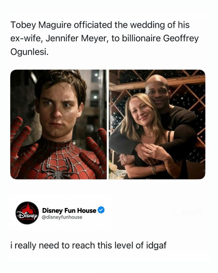 Tobey Maguire officiates ex-wife Jennifer Meyer's wedding to billionaire Geoffrey Ogunlesi