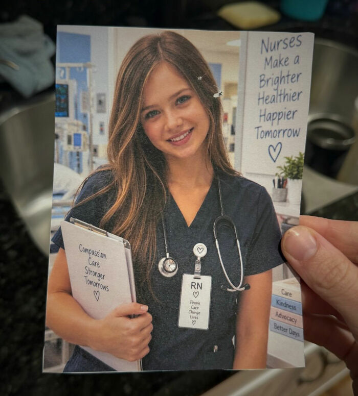 Unsettling image of young student generated as a nurse by school AI program.