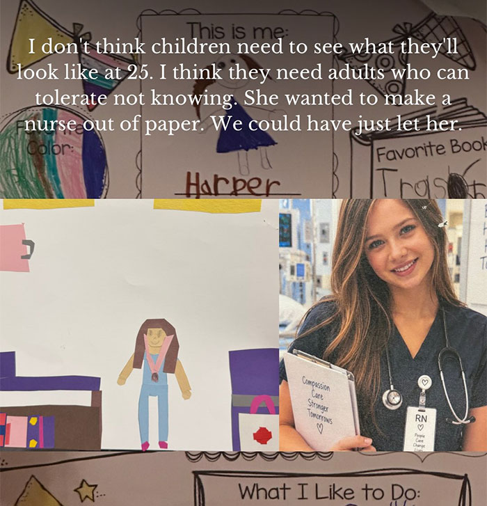 Side-by-side comparison of a child's drawing next to an AI image created by her school.