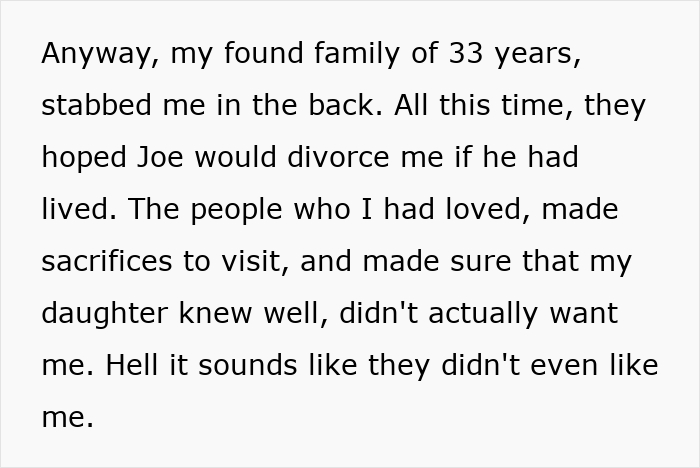 Text explaining a woman feeling backstabbed after women betray SIL of 33 years. Text explaining a woman feeling backstabbed after women betray SIL of 33 years.