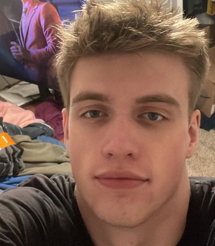 Hollywood star accused of cheating portrait close-up selfie of young man with spiky blond hair