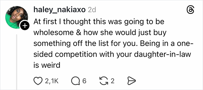 MIL Keeps Buying Everything On Couple’s Wishlist First, So DIL Finally Gives Her Something Worth Copying MIL Keeps Buying Everything On Couple’s Wishlist First, So DIL Finally Gives Her Something Worth Copying