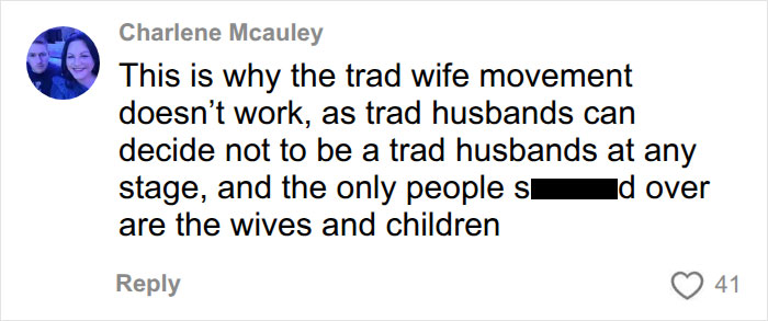 Comment criticism on the trad wife movement and how trad husbands can abandon their responsibilities. Comment criticism on the trad wife movement and how trad husbands can abandon their responsibilities.