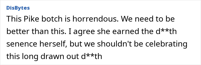 Online comment reflecting on the severity of the botched lethal injection e*******n process.