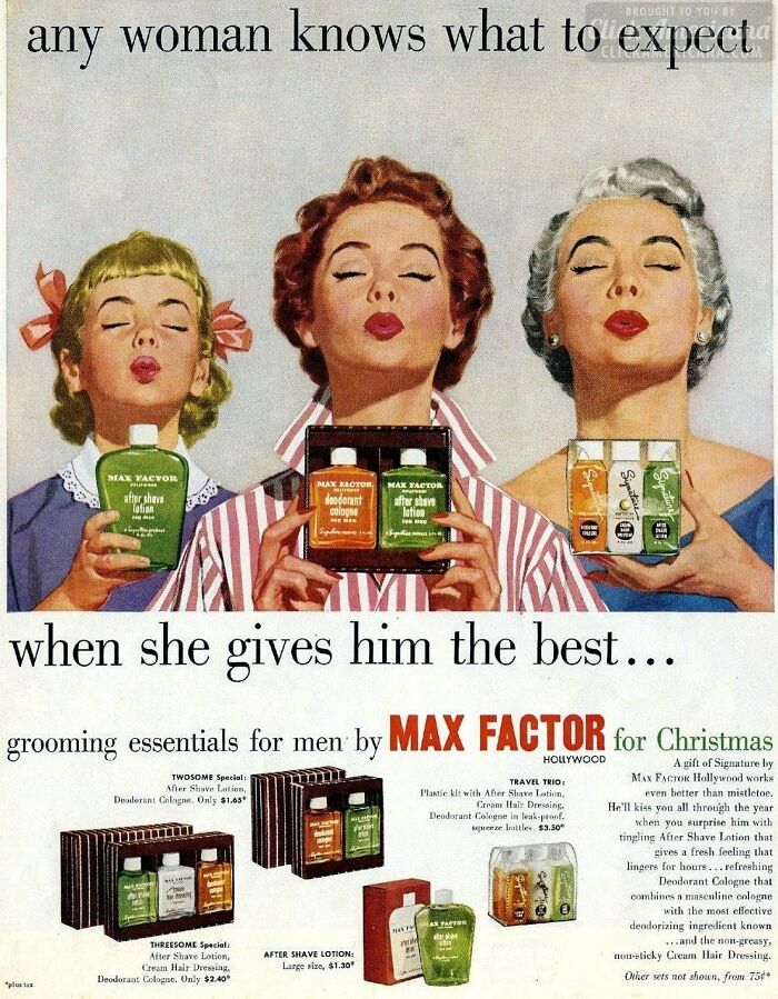 Vintage Max Factor grooming essentials ad for men at Christmas