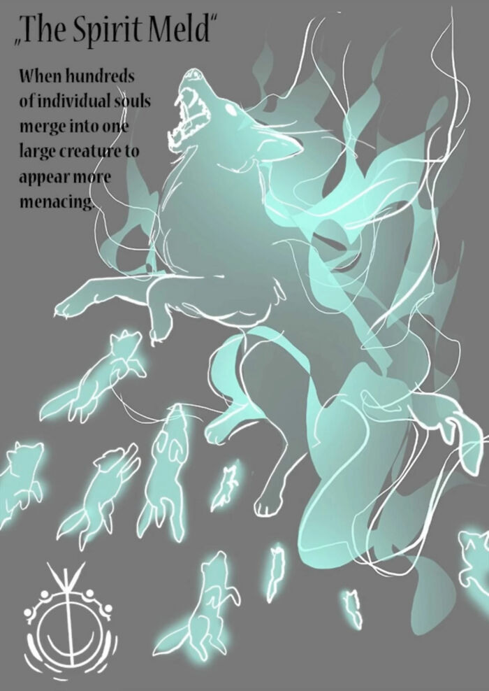 Illustration of glowing wolf formed by merging individual animal souls in emotional animal comics