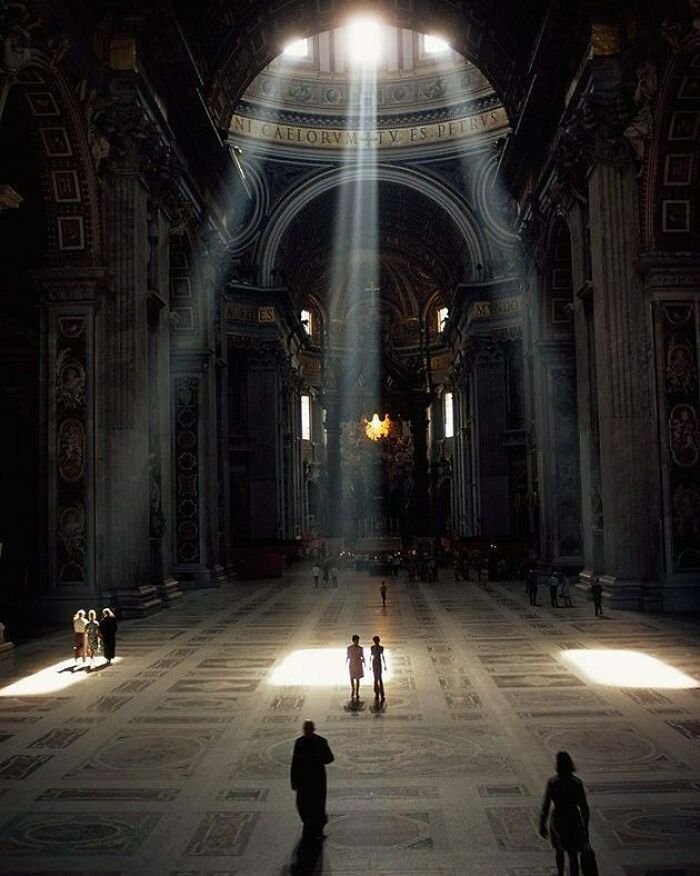 Three Shafts Of Sunlight Illuminate The Basilica And Its Mosaic Floor In The Vatican, December 1971