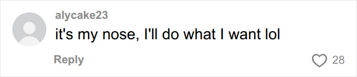 A comment saying 'it’s my nose, I’ll do what I want' about squeezing black spots on your nose. A comment saying 'it’s my nose, I’ll do what I want' about squeezing black spots on your nose.