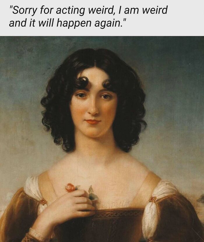 Painting of a woman holding a rose used in history and classical art memes