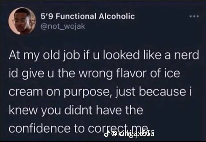 Petty workplace memes on a Twitter screenshot about giving the wrong ice cream flavor to nerds.