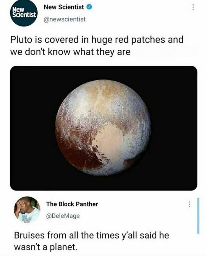 Social media post with a nostalgic meme about Pluto not being considered a planet.