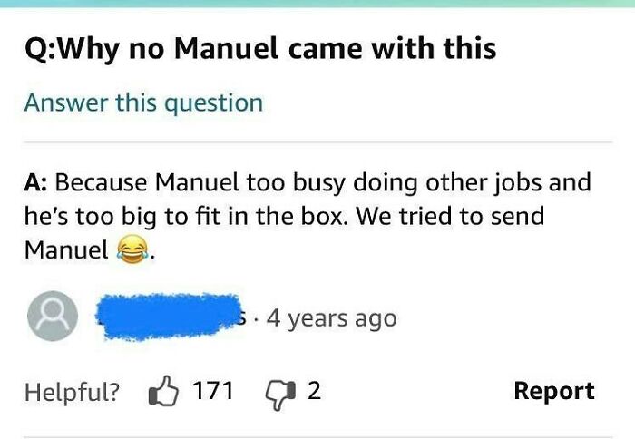 Hilarious Q and A section from product reviews about a Manuel user manual