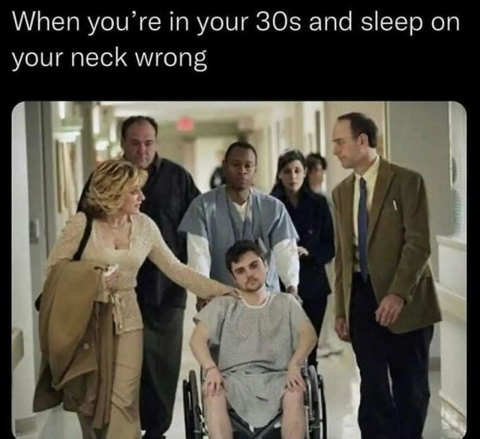 Sopranos hospital scene meme about getting older to share when sending memes to friends.