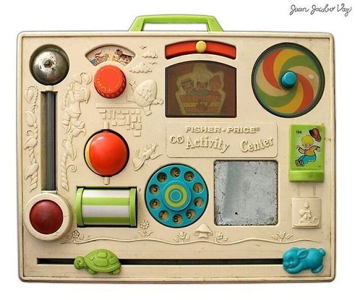 A classic plastic Fisher-Price Activity Center toy inspiring a nostalgic feeling