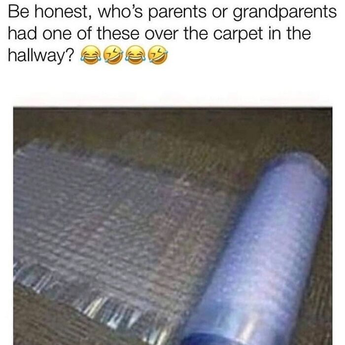 A nostalgic plastic ribbed runner protector placed over a hallway carpet