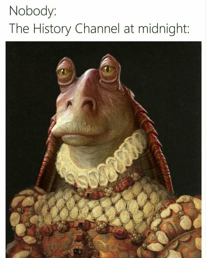 Humorous classical art memes depicting Jar Jar Binks in Renaissance noble attire.