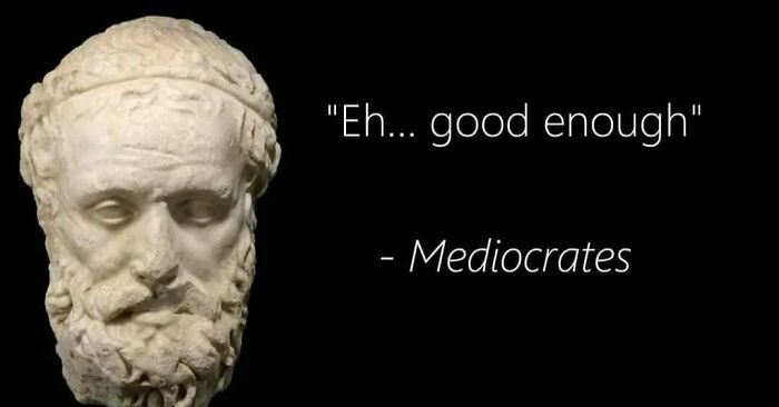 Greek philosopher bust sculpture representing Mediocrates, perfect for classical art memes.