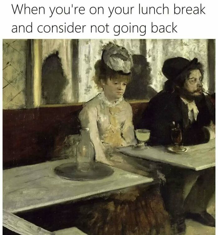 Classic painting of a sad woman at lunch for history and classical art memes