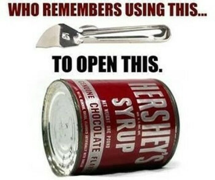 Nostalgic metal can opener and a vintage tin of Hersheys chocolate syrup