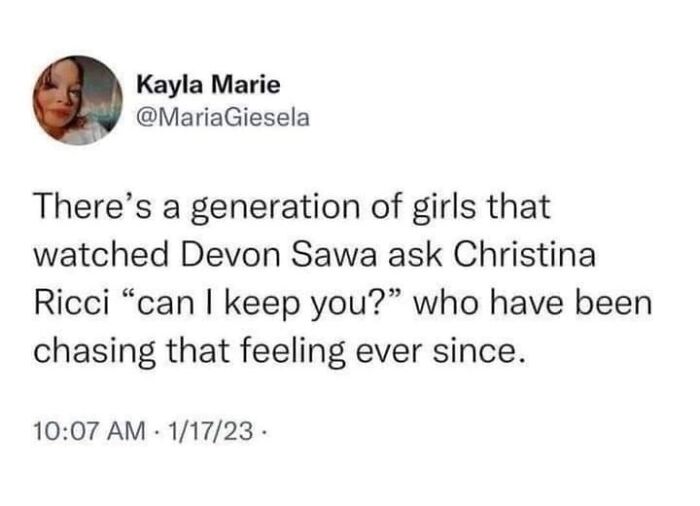 A nostalgic tweet about Devon Sawa in Casper creating a lasting feeling for 90s girls