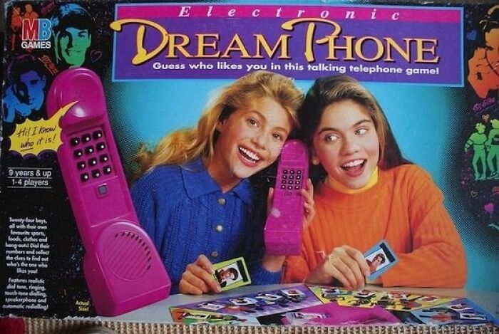 Nostalgic Electronic Dream Phone board game from the 1990s with two girls playing