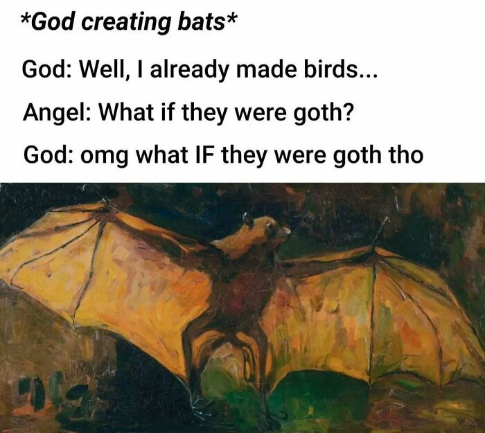 An oil painting of a bat depicting goth birds from classical art memes