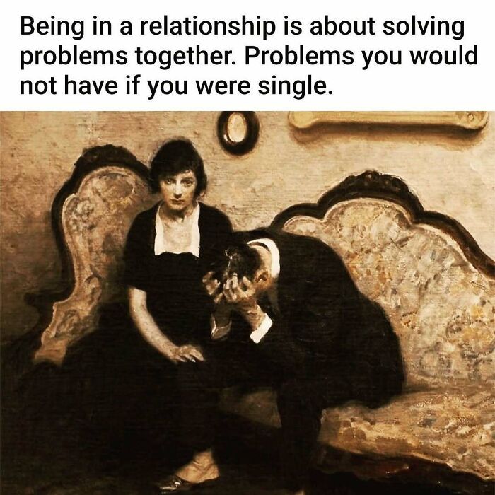 A classic painting depicting a couple in conflict as part of history and classical art memes
