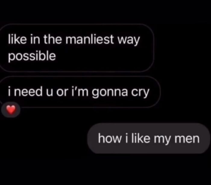 Awkward text screenshots featuring a funny chat exchange about crying in the manliest way possible.