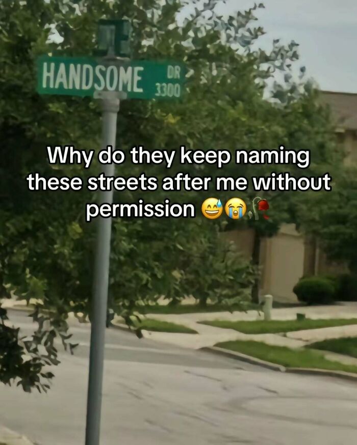 Funny street sign meme featuring Handsome Dr, highlighting self-deprecating humor.