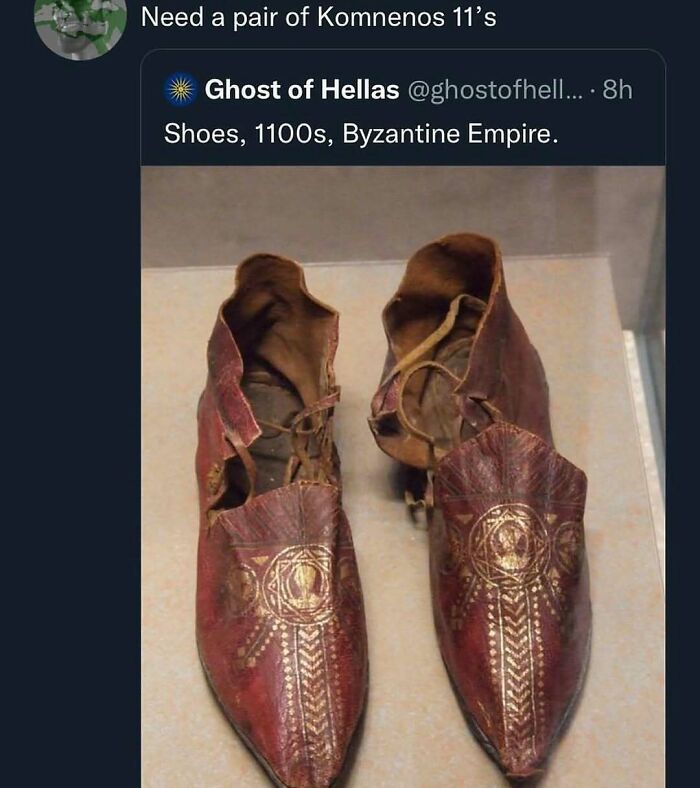 Byzantine Empire shoes from 1100s featured in history meme