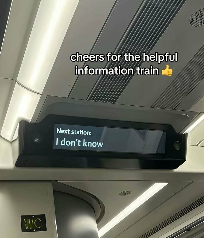 Cursed image of a train display showing next station as I don't know