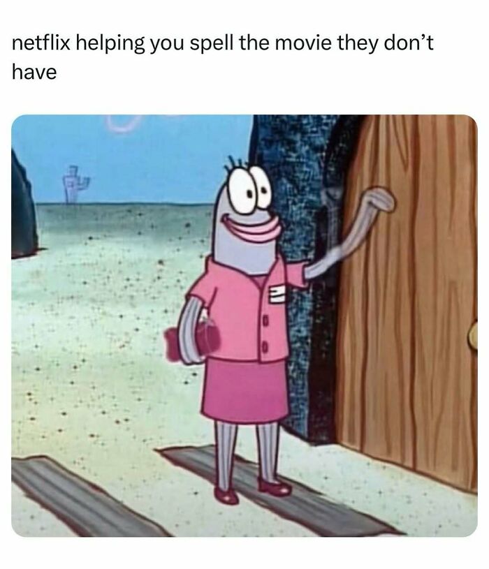 SpongeBob character knocking humorously on a door representing Netflix movie searching meme