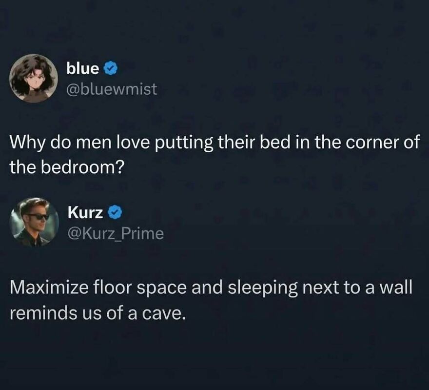 A social media post about beds in corners, part of out-of-context pics.
