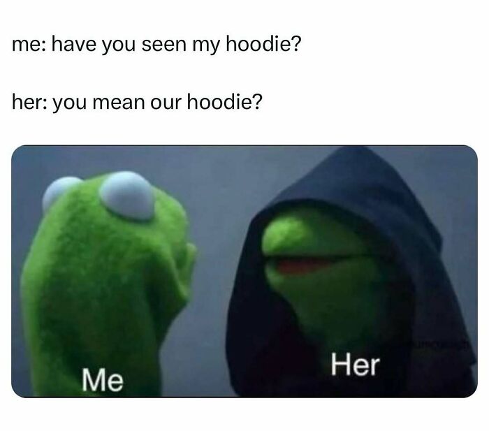 Kermit meme about shared hoodie capturing relatable life moments meme
