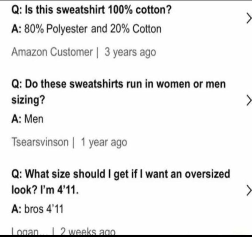 Screenshot of online Q and A comments featured in funny out-of-context pics.