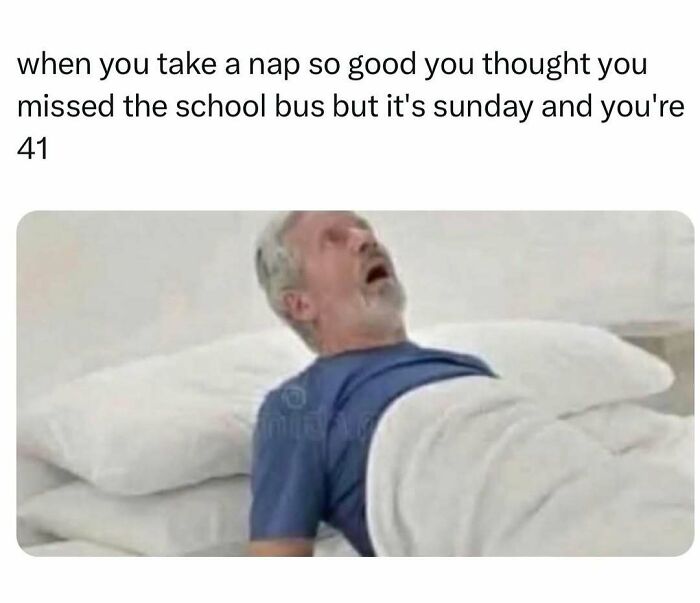 Meme about napping too well with surprised older man in bed