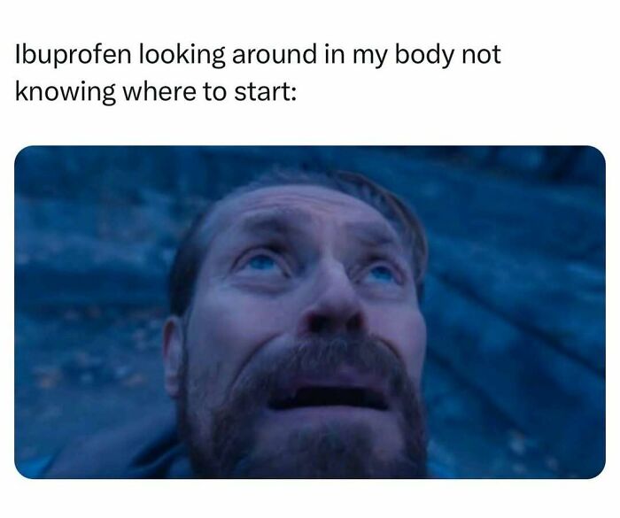 Man looking confused representing ibuprofen effects in funny memes