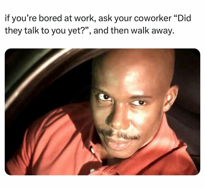 Man suggesting a funny work meme about coworkers not talking