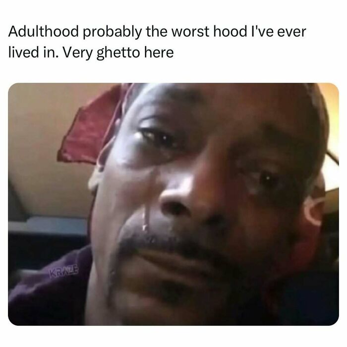 Crying man illustrating difficult adulthood in memes