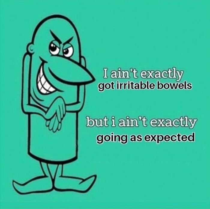 Green cartoon character scheming next to a humorous joke caption, showcasing funny relatable memes.