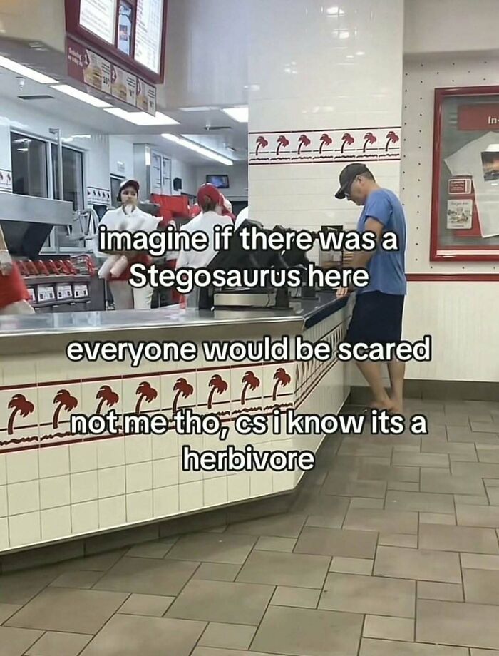 A customer placing an order at a fast food counter with funny overlaid text in hilarious pics.