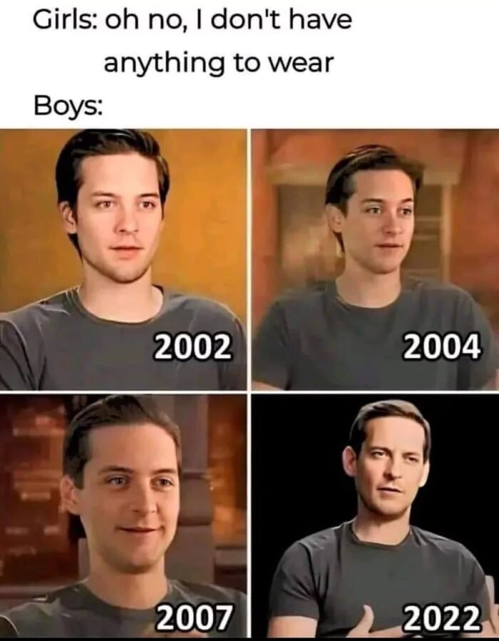 Funny meme on boys evolving clothing choices over years