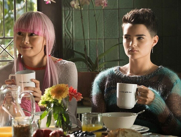 Hollywood star Brianna Hildebrand as Negasonic Teenage Warhead sitting beside Yukio in a scene from Deadpool. Hollywood star Brianna Hildebrand as Negasonic Teenage Warhead sitting beside Yukio in a scene from Deadpool.