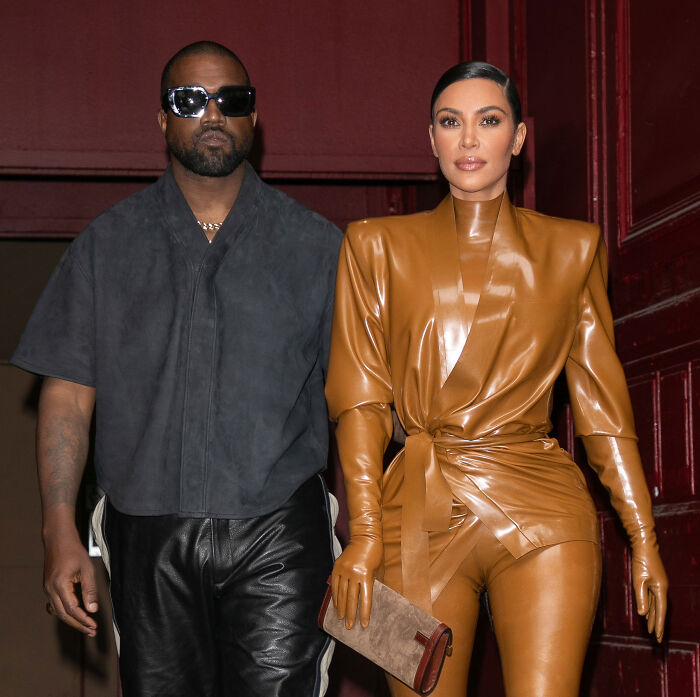 Kim Kardashian and Kanye West posing together, related to North West's Halloween transformation context.