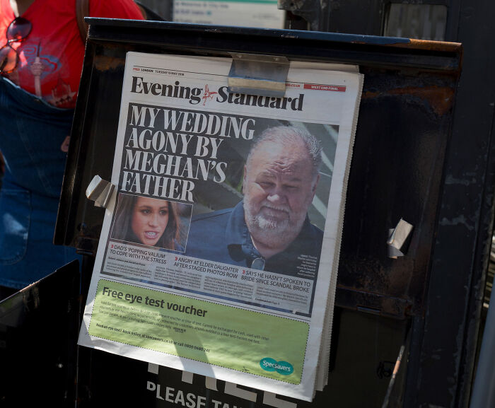 Newspaper headline reading My Wedding Agony By Meghan's Father Newspaper headline reading My Wedding Agony By Meghan's Father