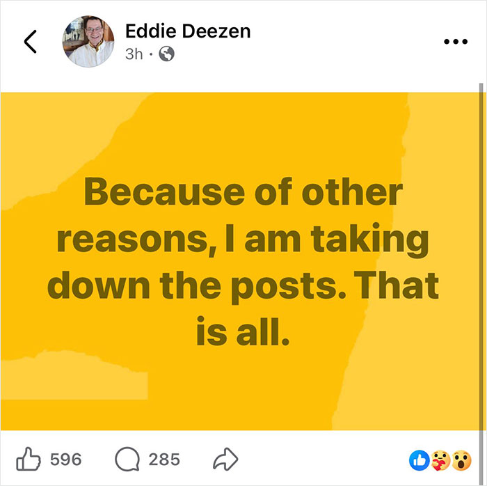 Screenshot of a Grease star taking down the posts on Facebook because of other reasons.