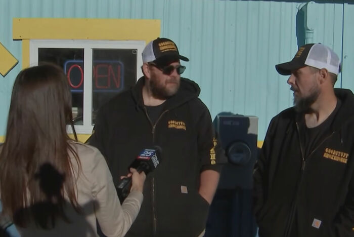 An ice cream shop owner being interviewed on the news after defending a teen employee. An ice cream shop owner being interviewed on the news after defending a teen employee.