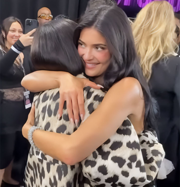 Kylie Jenner hugging her mother Kris Jenner backstage after Victoria's Secret Fashion Show